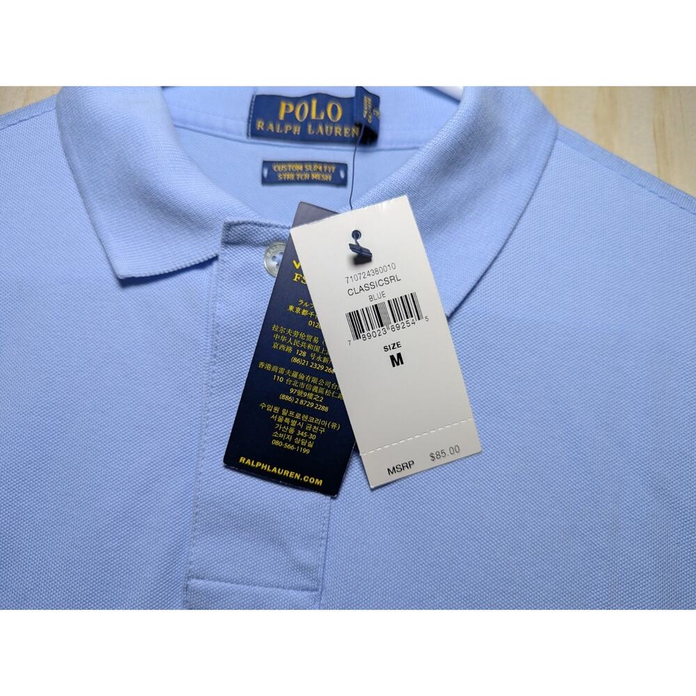 Polo Ralph Lauren Men's Custom Slim Fit Stretch Mesh Polo Shirt Blue NEW - Picture 3 of 7
